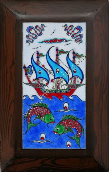 10x20 iznik Çini Kalyon Desenli Gemi El Dekoru 107 Cini Pano iznik çinileri el yapımı çini karo türk çini sanatı desenleri osmanlı motifleri türk hamamı çini pano banyo mutfak çiniler seramik otel ev cami metro dekorasyon mosque masjid hand made interior ceramic tiles decoration turkısh bath bathroom fiyatları
