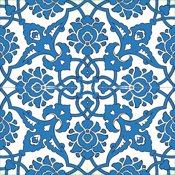 20x20 SP-83-M Mavi Beyaz Rumi Desenli Cini Karo Pano Kütahya ve İznik çinileri cami otel türk hamamı banyo mutfak seramik dekorasyon örnekleri