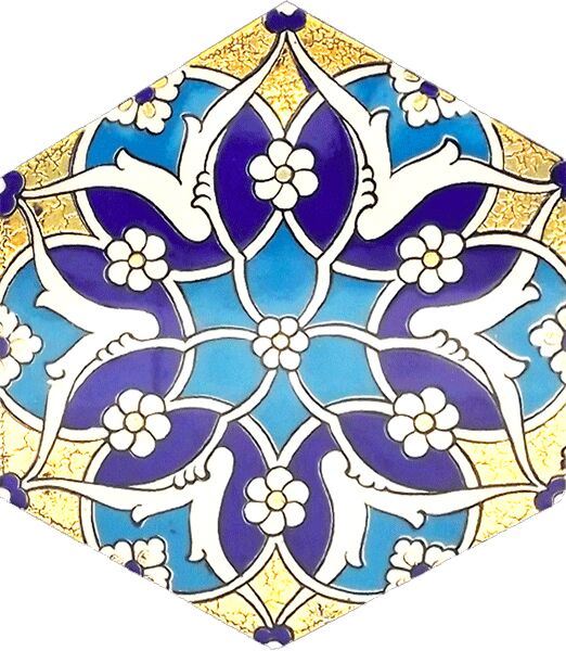 AL-5 Rumi Altın baskılı Altıgen Çini Karo, Kutahya çinisi, İznik çinileri, Türk hamamı, mosque, Banyo, otel dekorasyon fiyatları, hexagon tile, decorations