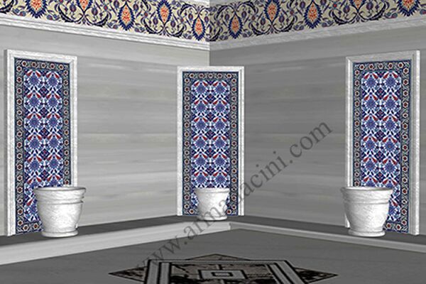 AC 4 Kobalt Çiçekli Kırmızı Laleli Türk Hamamı Çinisi