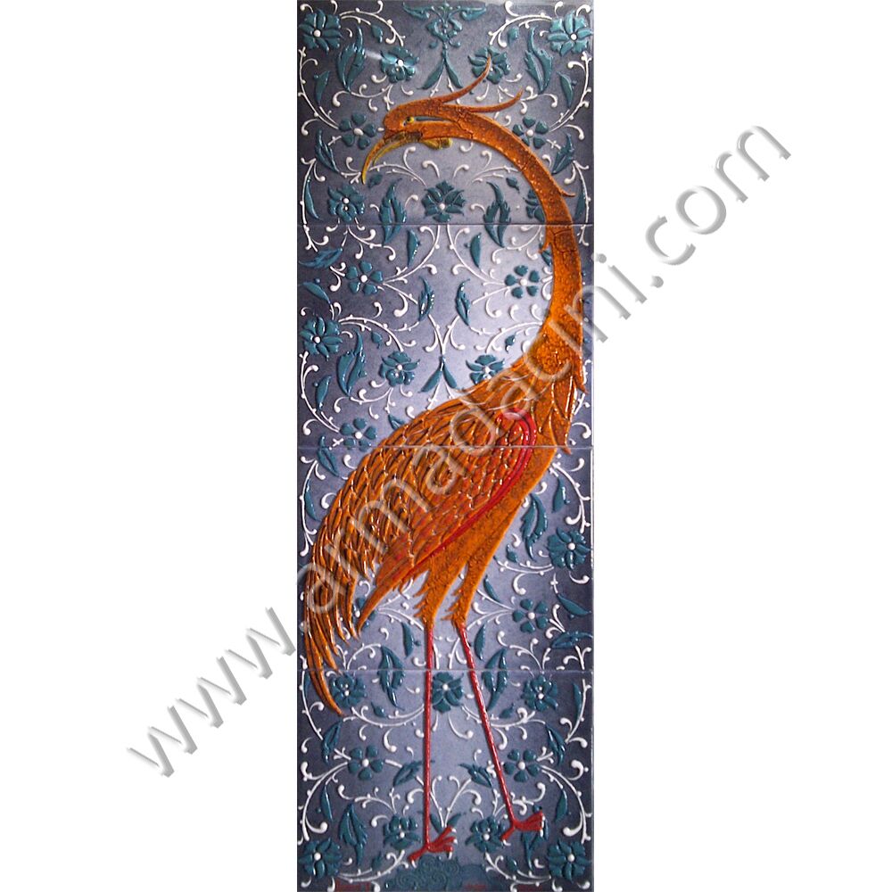 40x120 Turna Kusu Ozel El Dekoru Cini Pano Kütahya ve iznik çinileri el yapımı çini karo klasik türk çini sanatı desenleri osmanlı motifleri türk hamamı çini pano banyo mutfak çiniler seramik dekorasyon hand made interior ceramic tiles decoration turkısh bath bathroom çini fiyatları satıcıları fabrikalar