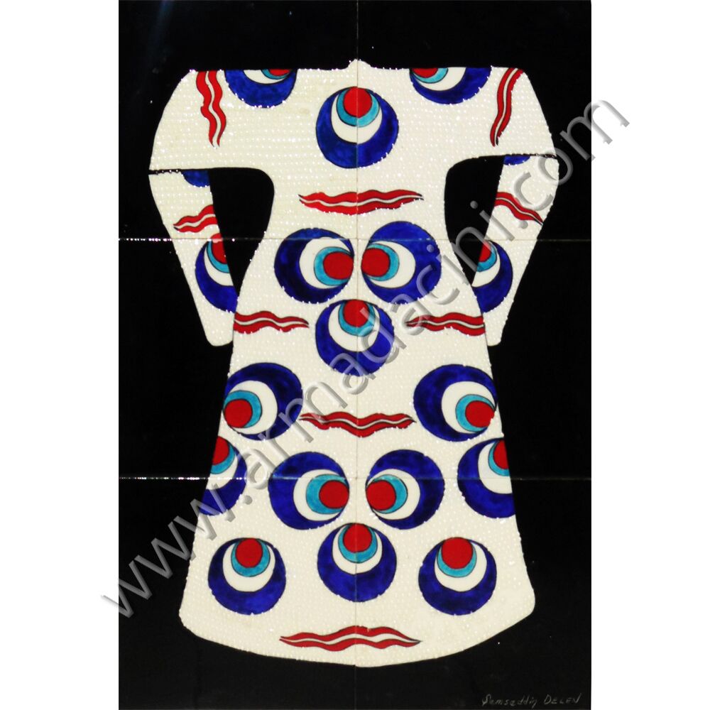 40x60 Osmanlı Kaftanı Cintemanili El isi Cini Pano Kütahya ve iznik çinileri el yapımı çini karo klasik türk çini sanatı desenleri osmanlı motifleri türk hamamı çini pano banyo mutfak çiniler seramik dekorasyon hand made interior ceramic tiles decoration turkısh bath bathroom çini fiyatları satıcıları fabrikalar