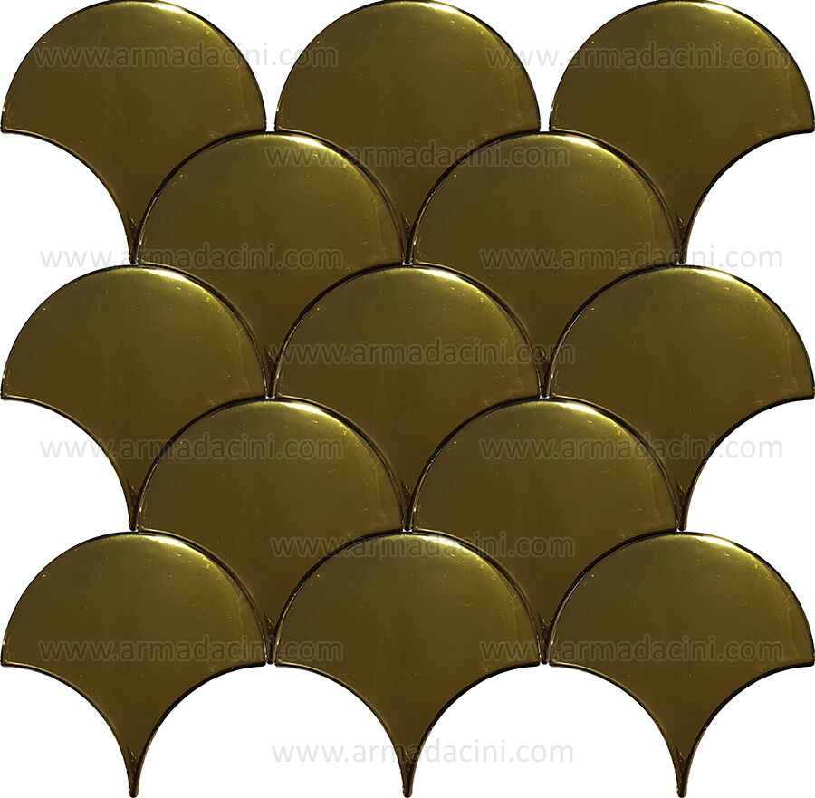 17x17 Parlak Altın Balık Pulu Çini Karo - Görsel 2