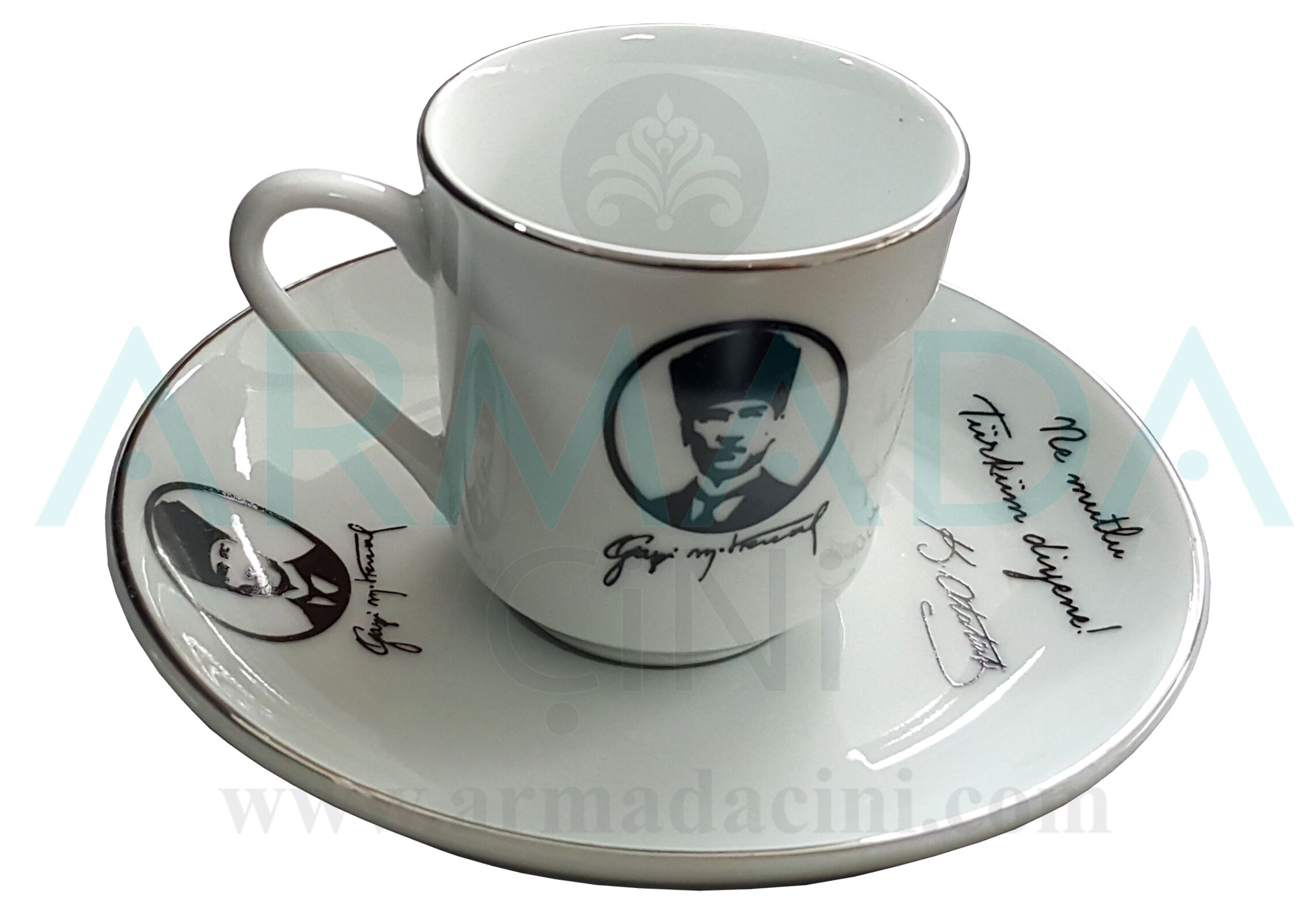 Atatürk'lü Fincan Takımı Modelleri Desenleri Hediyelik Atatürk Ürünleri Kahve Fincanı Takımı Atatürk Silüeti İmzası İmzalı Hediyelik Ürünler En Güzel En Özel
