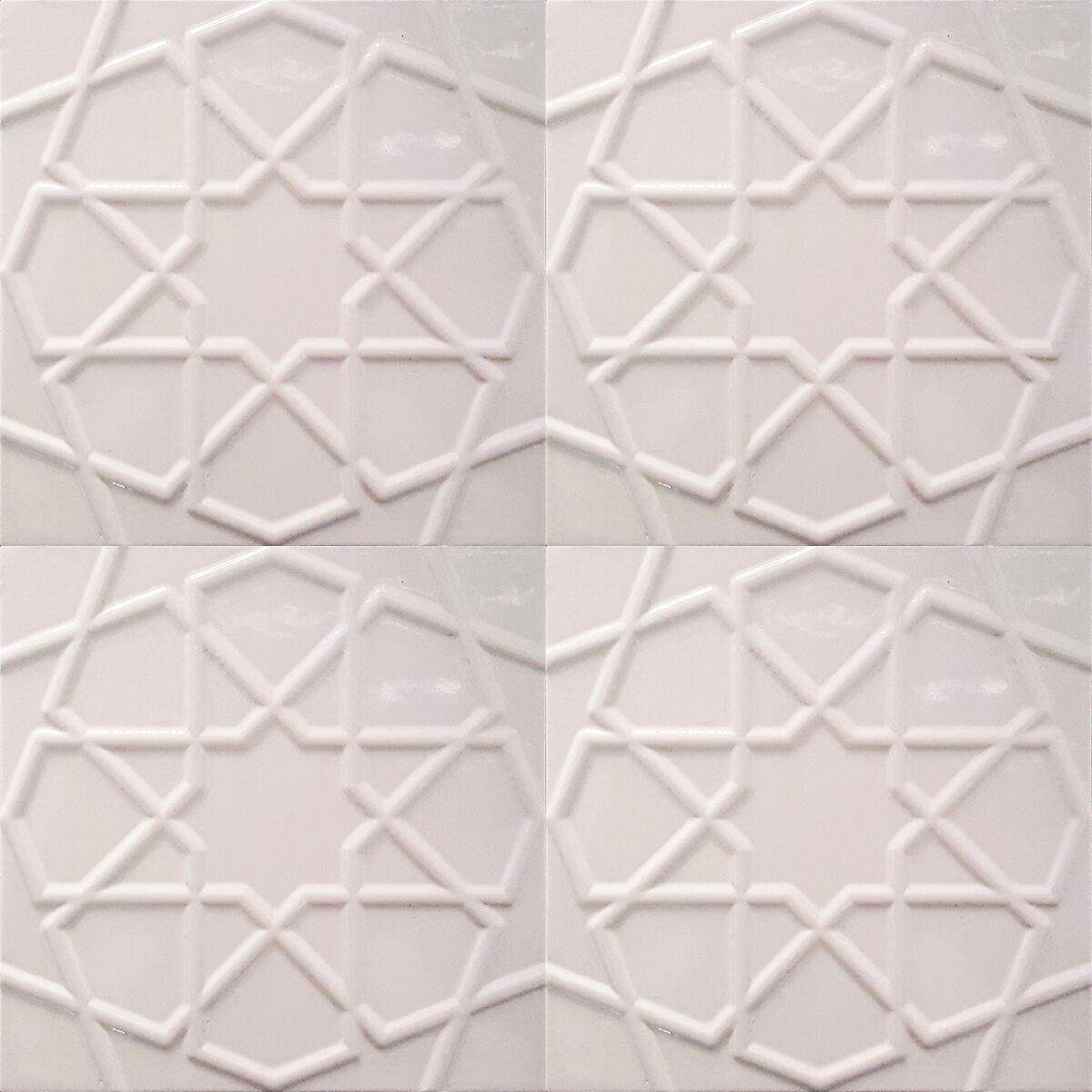 20x20 Cm Rölyefli Beyaz Selçuklu Yıldız Deseni Çini Karo