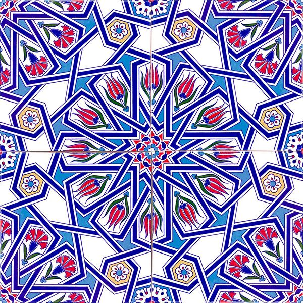AC-17 Geometrik Desen Cini Seramik Karo, Kütahya çinisi, iznik, Cami çinileri, Türk hamamı, maroc, arabic mosque decoration tiles, fiyatları, örnekleri