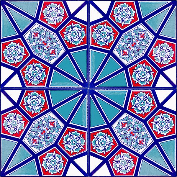 AC-3 Geometrik Kırmızı Mavi Desen Cini Karo Geometric ceramic turkish mosque tiles bathroom kitchen wal tiles decoration