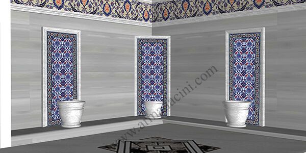 AC 4 Kobalt Çiçekli Kırmızı Laleli Türk Hamamı Çinisi