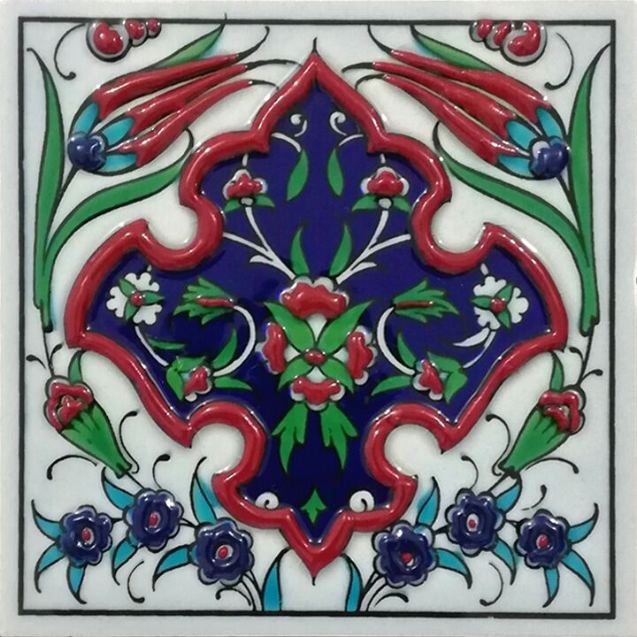 10x10 Kutahya Çinisi 4 Karanfil Desenli El Dekoru 02 Cini Pano iznik çinileri el yapımı çini karo türk çini sanatı desenleri osmanlı motifleri türk hamamı çini pano banyo mutfak çiniler seramik otel ev cami metro dekorasyon mosque masjid hand made interior ceramic tiles decoration turkısh bath bathroom fiyatları