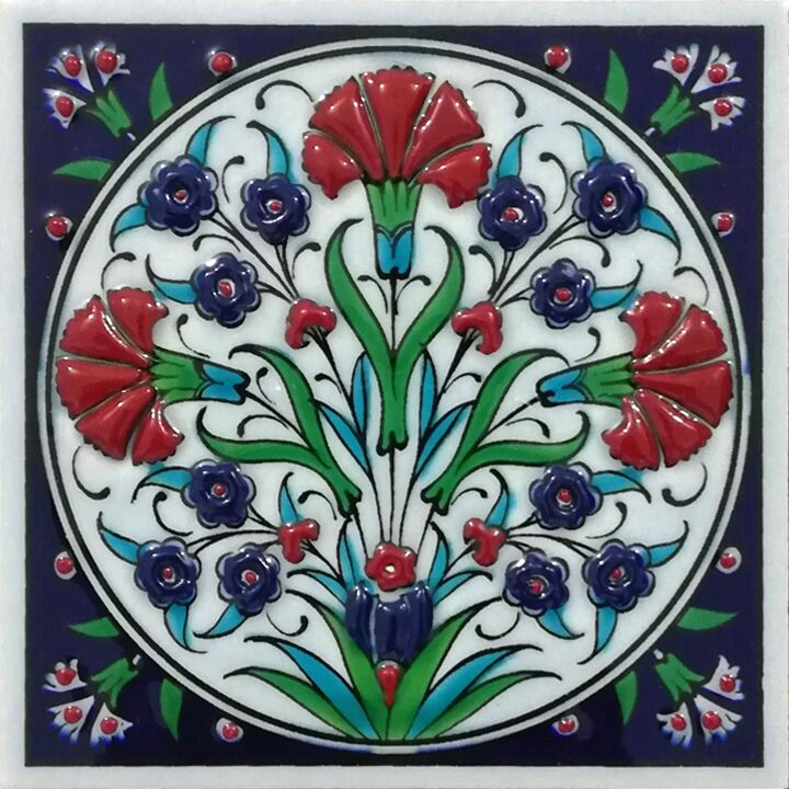 10x10 Kutahya Çinisi 4 Karanfil Desenli El Dekoru 02 Cini Pano iznik çinileri el yapımı çini karo türk çini sanatı desenleri osmanlı motifleri türk hamamı çini pano banyo mutfak çiniler seramik otel ev cami metro dekorasyon mosque masjid hand made interior ceramic tiles decoration turkısh bath bathroom fiyatları