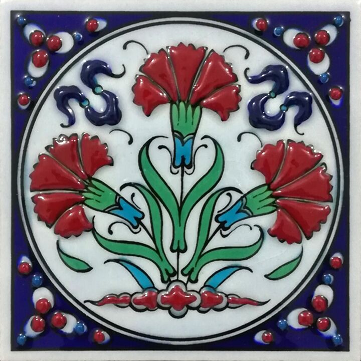 10x10 Kutahya Çinisi 4 Karanfil Desenli El Dekoru 02 Cini Pano iznik çinileri el yapımı çini karo türk çini sanatı desenleri osmanlı motifleri türk hamamı çini pano banyo mutfak çiniler seramik otel ev cami metro dekorasyon mosque masjid hand made interior ceramic tiles decoration turkısh bath bathroom fiyatları