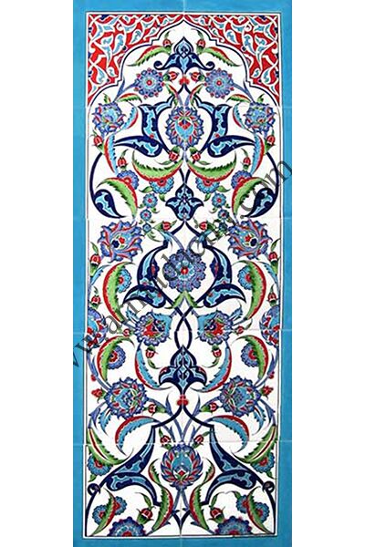 40x100 iznik Rumi Desenli El Dekoru 701 Ciniler Kütahya ve iznik çinileri el yapımı çini karo türk çini sanatı desenleri osmanlı motifleri türk hamamı çini pano banyo mutfak çiniler seramik otel ev cami metro dekorasyon mosque masjid hand made interior ceramic tiles decoration turkısh bath bathroom fiyatları satıcıları