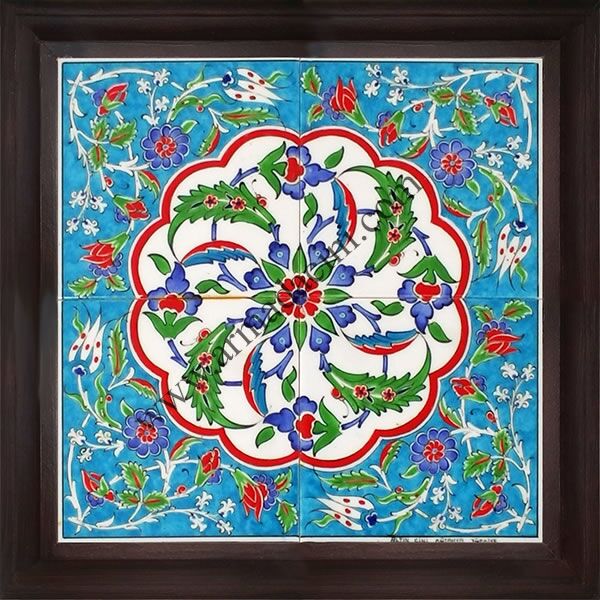 40x40 iznik Çini Donence Desenli El Dekoru 403 Cini Pano iznik çinileri el yapımı çini karo türk çini sanatı desenleri osmanlı motifleri türk hamamı çini pano banyo mutfak çiniler seramik otel ev cami metro dekorasyon mosque masjid hand made interior ceramic tiles decoration turkısh bath bathroom fiyatları