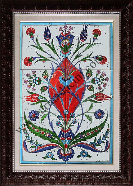 40x60 iznik Kırmızı Gobekli Cini Desenli El Dekoru 616 Kütahya çinileri el yapımı çini karo türk çini sanatı desenleri osmanlı motifleri türk hamamı çini pano banyo mutfak çiniler seramik otel ev cami metro dekorasyon mosque masjid hand made interior ceramic tiles decoration turkısh bath bathroom fiyatları satıcıları