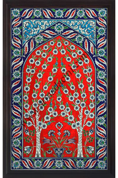 60x100 Kırmızı Hayatagacı Desenli El Dekoru 623 Cini Pano Kütahya ve iznik çinileri el yapımı karo türk çini sanatı desenleri osmanlı motifleri türk hamamı çini pano banyo mutfak çiniler seramik otel ev cami metro dekorasyon mosque masjid hand made interior ceramic tiles decoration turkısh bath bathroom fiyatları