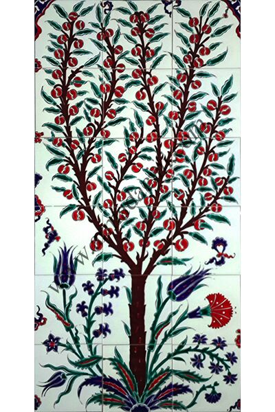 60x120 Nar Agacı Cini Desenli El Dekoru 632 Kütahya ve iznik çinileri el yapımı çini karo türk çini sanatı desenleri osmanlı motifleri türk hamamı çini pano banyo mutfak çiniler seramik otel ev cami metro dekorasyon mosque masjid hand made interior ceramic tiles decoration turkısh bath bathroom fiyatları satıcıları