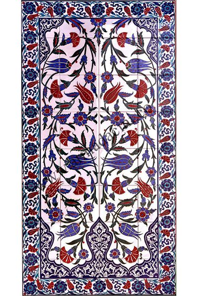 80x160 Lale Karanfil Desenli Cini Pano El Dekoru 815 Kütahya ve iznik çinileri el yapımı çini karo türk çini sanatı desenleri osmanlı motifleri türk hamamı çini pano banyo çiniler seramik otel ev cami metro dekorasyon mosque masjid hand made interior ceramic tiles decoration turkısh bath bathroom fiyatları satıcıları