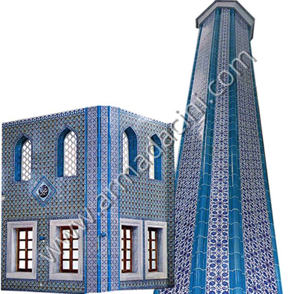 Mavi Çiçekli Çini Kare Kolon Kaplama