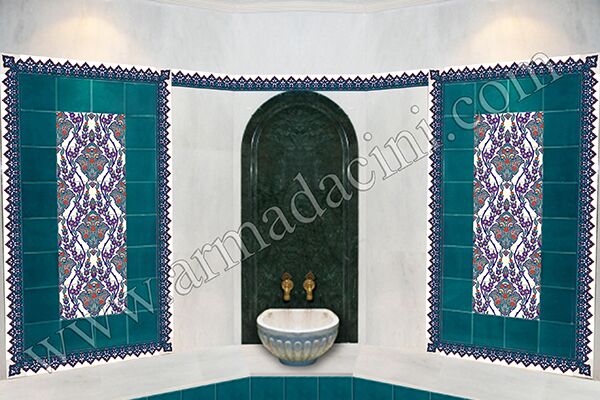 AC 13 Turkuaz çini içine Çiçek Desenli Türk Hamamı