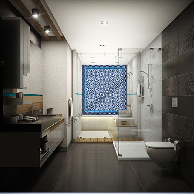 Vılla Ozel Banyo Dekorasyon Duvar Kaplaması AC-3-A Cını Karo Kütahya ve iznik çinileri türk hamamı çini pano seramik dekorasyon hand made interior tile