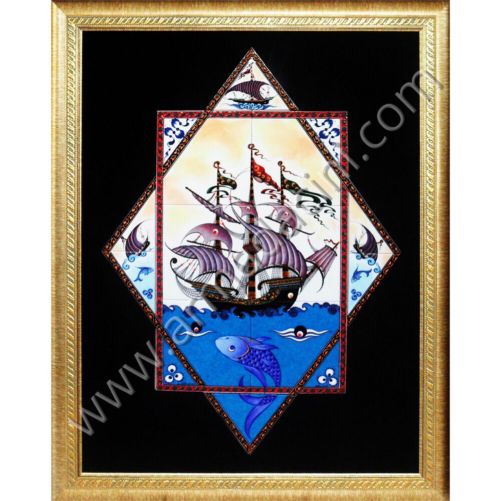 120x150 Osmanlı Gemisi Yıldız Kalyon Eldekoru Cini Pano Kütahya ve iznik çinileri el yapımı çini karo klasik türk çini sanatı desenleri osmanlı motifleri türk hamamı çini pano banyo mutfak tezgah arası çiniler seramik dekorasyon hand made interior ceramic tiles decoration turkısh bath bathroom çini örnekleri saray