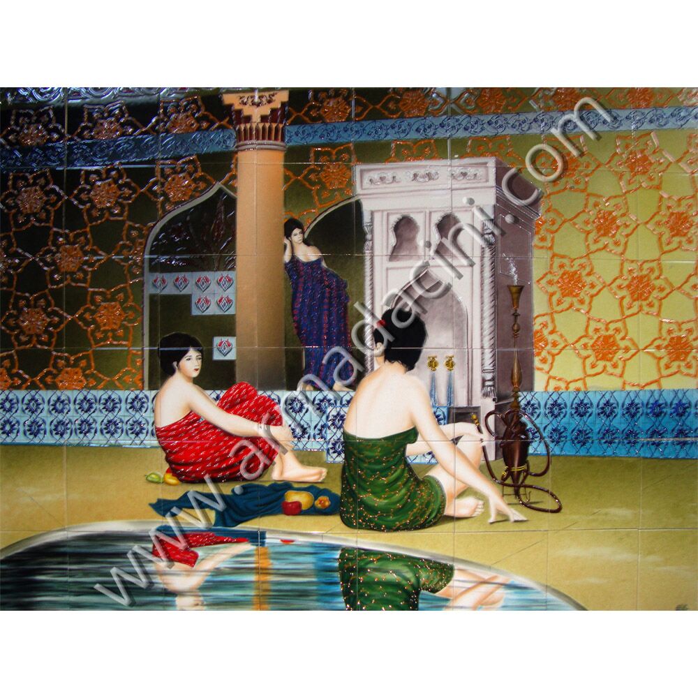 160x120 Hamam Havuz Bası 2 Cariye Cini Pano Kütahya ve iznik çinileri el yapımı çini karo klasik türk çini sanatı desenleri osmanlı motifleri türk hamamı çini pano banyo mutfak tezgah arası çiniler seramik dekorasyon hand made interior ceramic tiles decoration turkısh bath bathroom çini örnekleri saray cariye