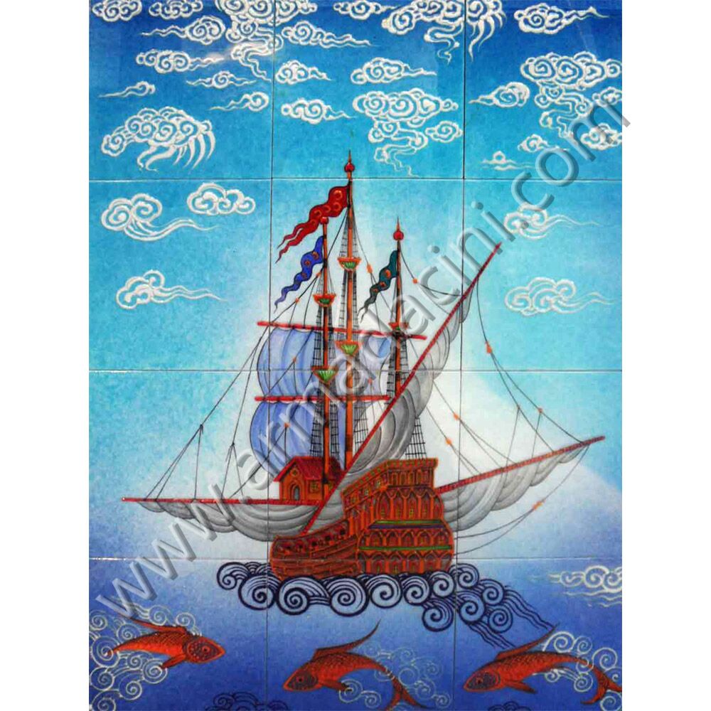 60x80 Osmanlı Savas Kadırga Gemi El Yapımı Cini Pano Kütahya ve iznik çinileri el yapımı çini karo klasik türk çini sanatı desenleri osmanlı motifleri türk hamamı çini pano banyo mutfak çiniler seramik dekorasyon hand made interior ceramic tiles decoration turkısh bath bathroom çini fiyatları satıcıları fabrikalar