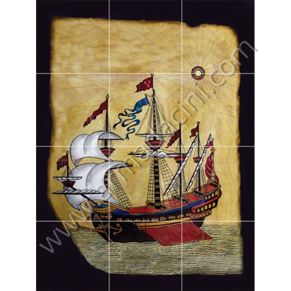 60x80 Piri Reis Kalyon Eldekoru Cini Pano Kütahya ve iznik çinileri el yapımı çini karo klasik türk çini sanatı desenleri osmanlı motifleri türk hamamı çini pano banyo mutfak çiniler seramik dekorasyon hand made interior ceramic tiles decoration turkısh bath bathroom çini fiyatları satıcıları fabrikalar