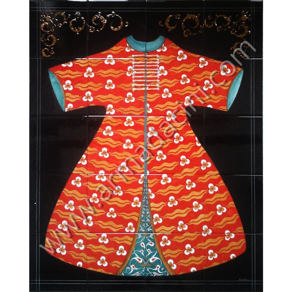 80x100 Osmanlı Kırmızı Zeminli Cintemanili Kaftan Kütahya ve iznik çinileri el yapımı çini karo klasik türk çini sanatı desenleri osmanlı motifleri türk hamamı çini pano banyo mutfak tezgah arası çiniler seramik dekorasyon hand made interior ceramic tiles decoration turkısh bath bathroom çini örnekleri saray cariye