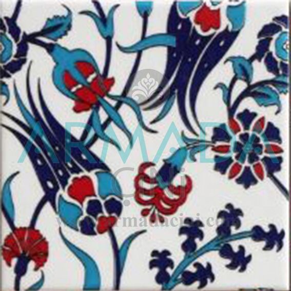 20x20 SP-105 Patterned İznik Tile Tile Model (Tulip Patterned) Turkish Bath Bathroom Hotel Cafe Tile Tiles Mosque Tiles Handmade Panel Hand Made Hand Paint