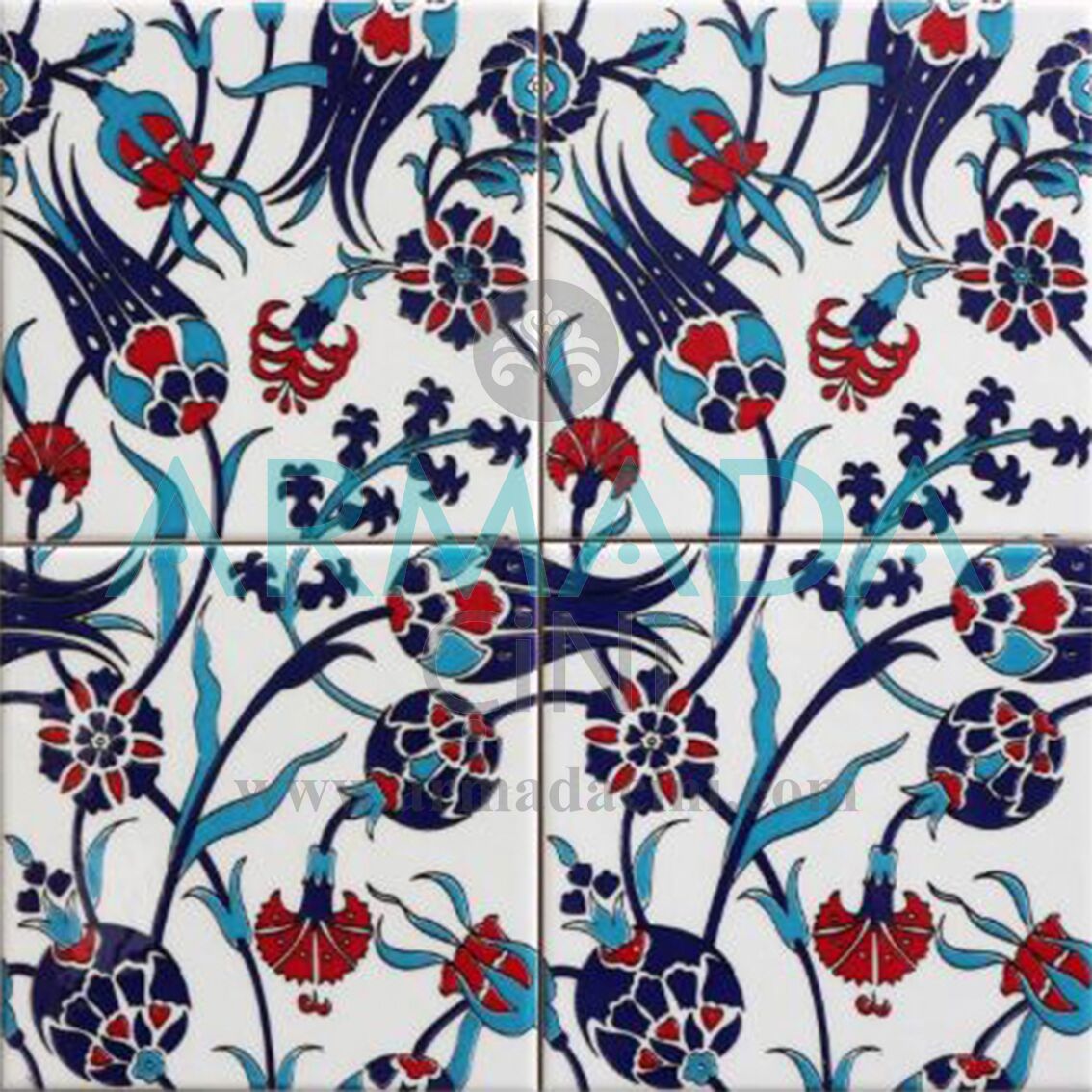 20x20 SP-105 Patterned İznik Tile Tile Model (Tulip Patterned) Turkish Bath Bathroom Hotel Cafe Tile Tiles Mosque Tiles Handmade Panel Hand Made Hand Paint
