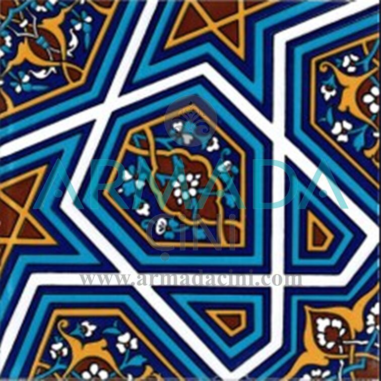 20x20 SP-48 Desenli İznik Çini Karo Modeli (Büyük Türkmen Yıldızı) Dış Cephe Çinisi Soğuğa Sıcağa Dayanıklı Çeşme Şadırvan Mescit Çinileri Kütahya Seramiği