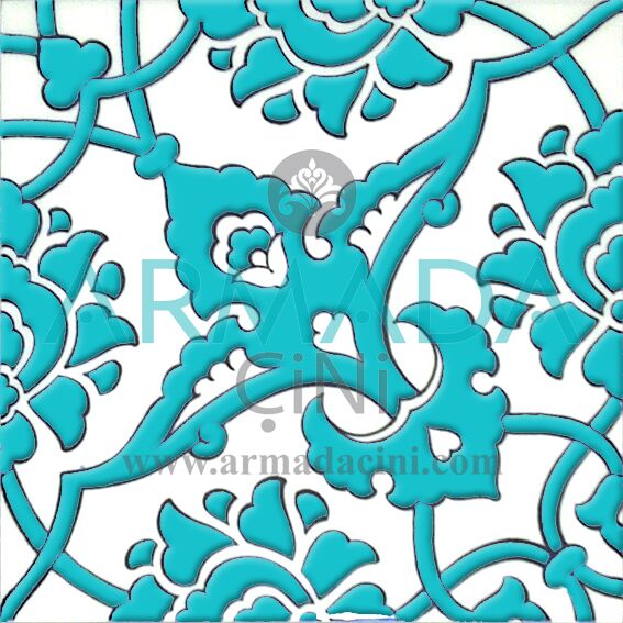 20x20 SP-83-B Patterned Iznik Tile Tile Model (Rumi Patterned) Rumi Pattern Made with Old Ottoman Seljuk Rumi Patterns Kütahya Tile Tiles İznik