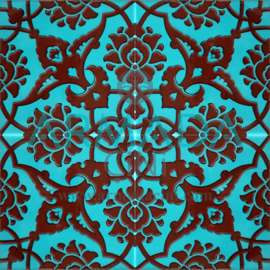 20x20 SP-83-C Desenli İznik Çini Karo Modeli (Rumi Desenli) Klasik Rumi Deseni Eski Osmanlı Selçuklu Rumi Desenleri ile yapılmış Kütahya Çini Karolar İznik ottoman eumi pattern turkish ceramic tile bathroom hotel decoration