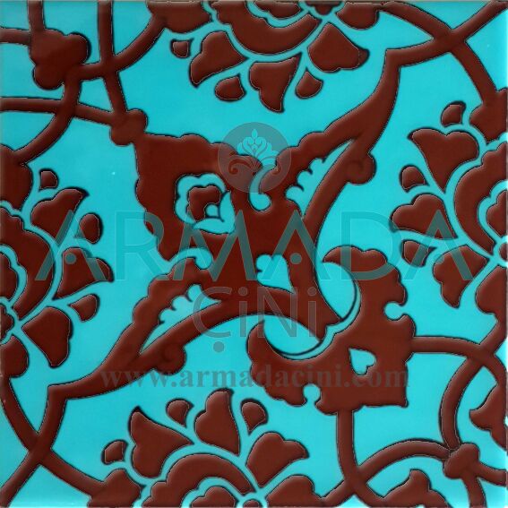 20x20 SP-83-C Desenli İznik Çini Karo Modeli (Rumi Desenli) Klasik Rumi Deseni Eski Osmanlı Selçuklu Rumi Desenleri ile yapılmış Kütahya Çini Karolar İznik