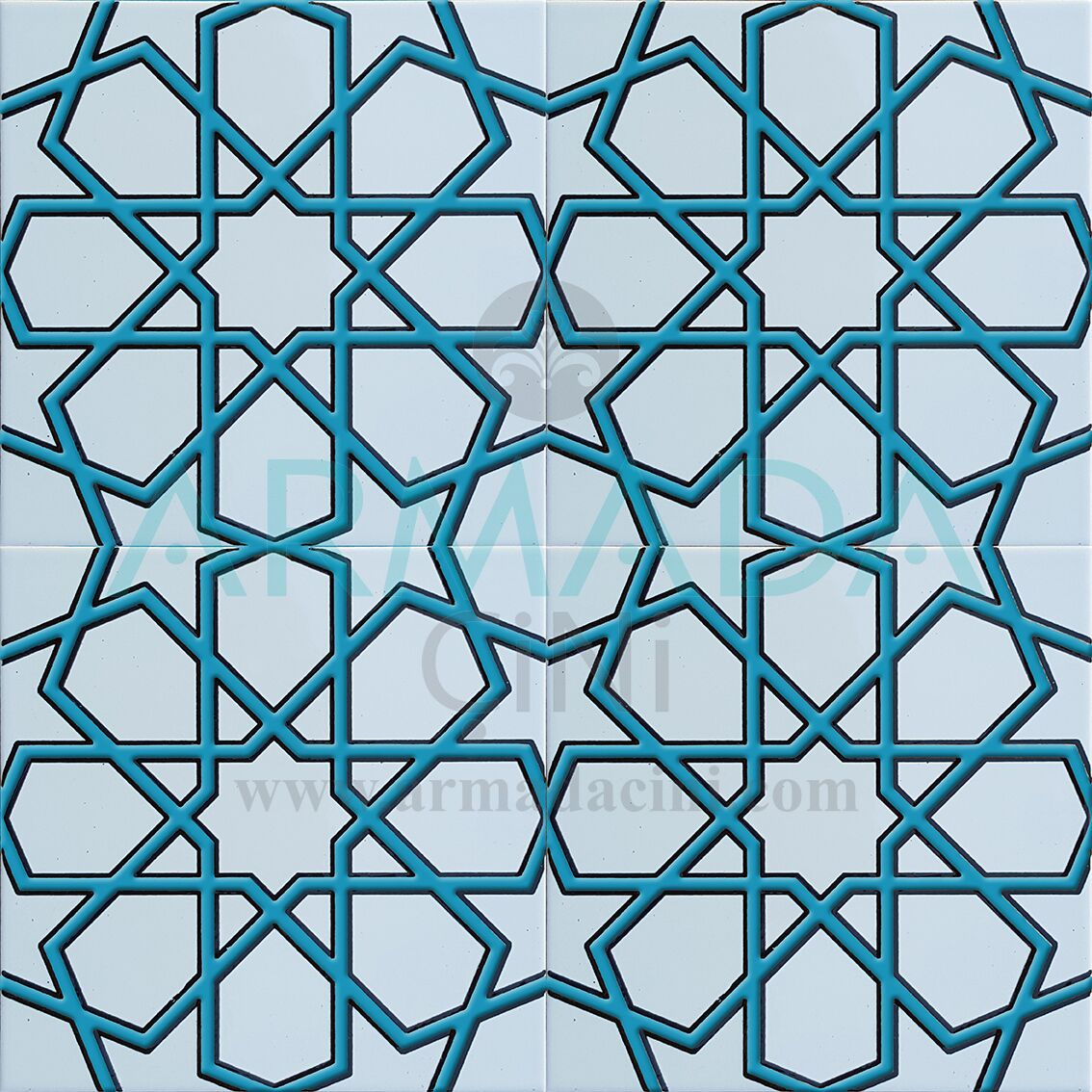 20x20 SP-89-B Desenli İznik Çini Karo Modeli (Türkmen Yıldızı) Beyaz Turkuaz Mavi Türkuaz Renkli kabartmalı Cami Mihrap Minber Kürsü Çinileri Geometrik Ottoman Turkish bathroom kitchen wall tile ceramic interior mosque masjid