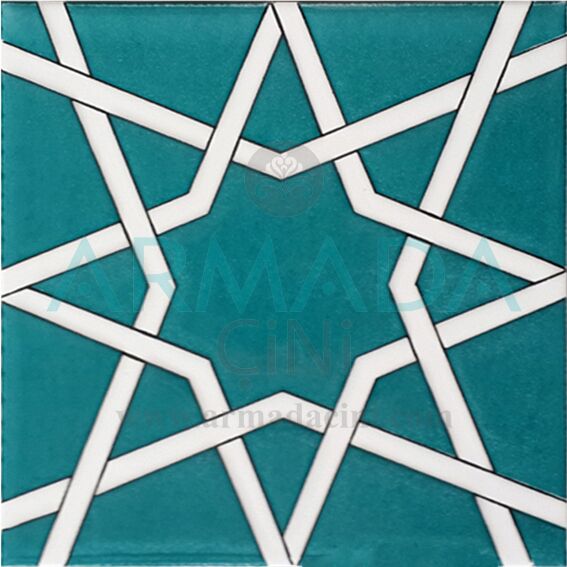 20x20 SP-94 Decorated Iznik Tile Tile Model (Green Star) Water green Grass Greenish Green Colorful embossed Mosque Altar Mineral Tribe Chinese Geometric Tile
