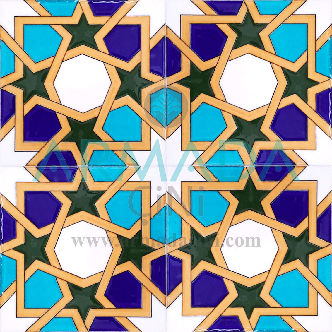 20x20 SP-99 Desenli İznik Çini Karo Modeli (Morocco Desenli) Maroc Deseni Maroc Desenleri Maroc Desenli Kütahya İznik Çini Seramik Karo Modelleri Fas maroc arabic turkis ceramic tile interior